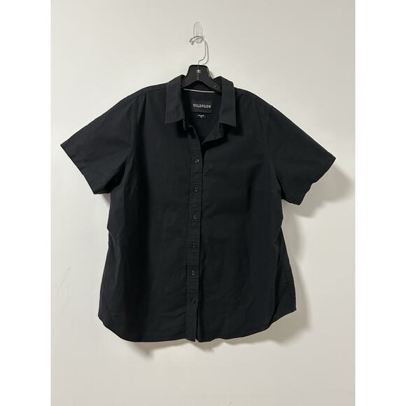 Wildfang Button Up Shirt Short Sleeve Black 1X Unisex Cotton Essential Oxford - Picture 1 of 9